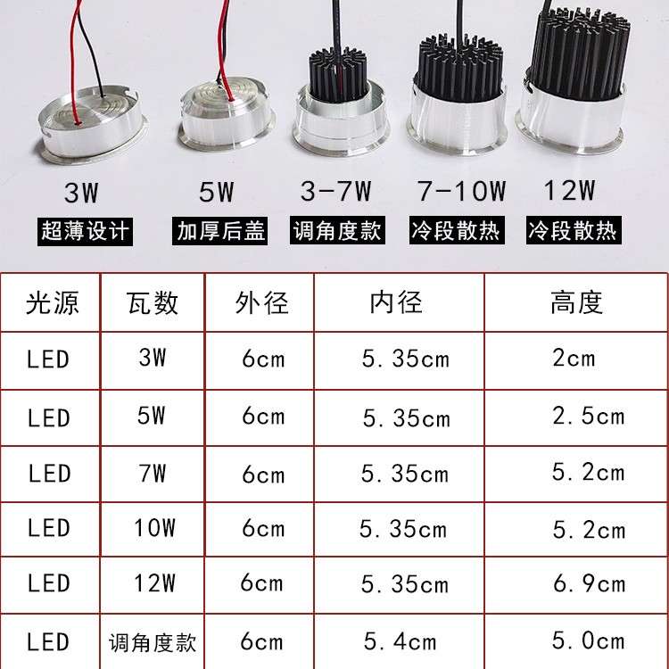 筒灯射灯光源灯芯调角度光源包镇流器筒灯通用可替换备用灯芯配件