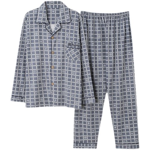 春秋老人爸爸睡衣长袖纯棉男士全棉薄款大码中老年夏季家居服套装 - 图3