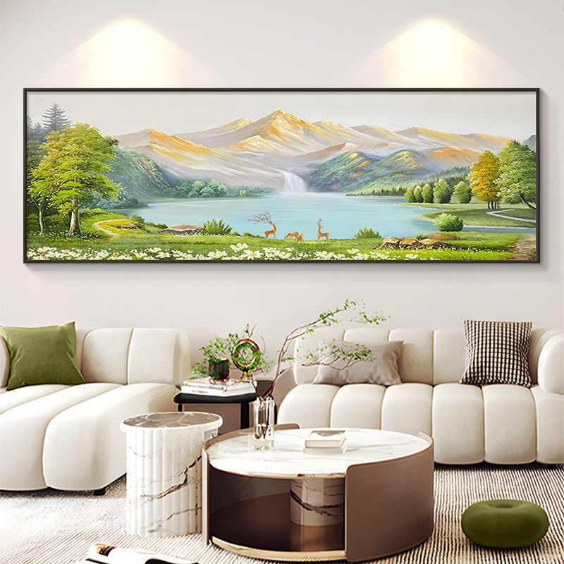 聚宝盆客厅装饰画2026新款沙发背景墙挂画山水油画西墙聚财壁画,淘宝优惠券,粉丝福利购,淘宝优惠卷