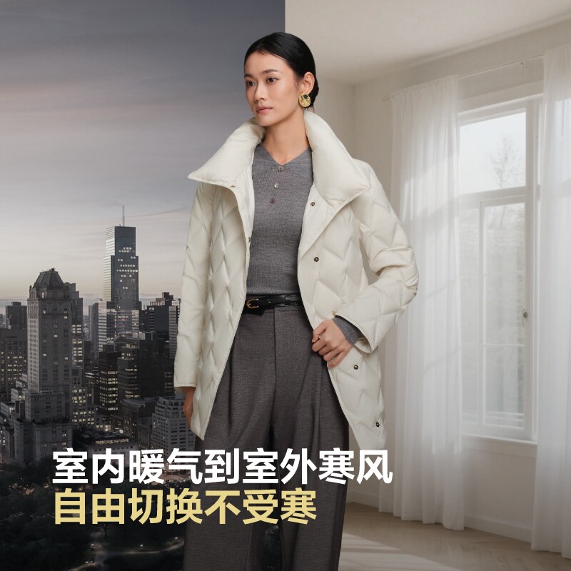 波司登2025秋季新款经典商务翻领可收腰90鹅绒羽绒服B250134142
