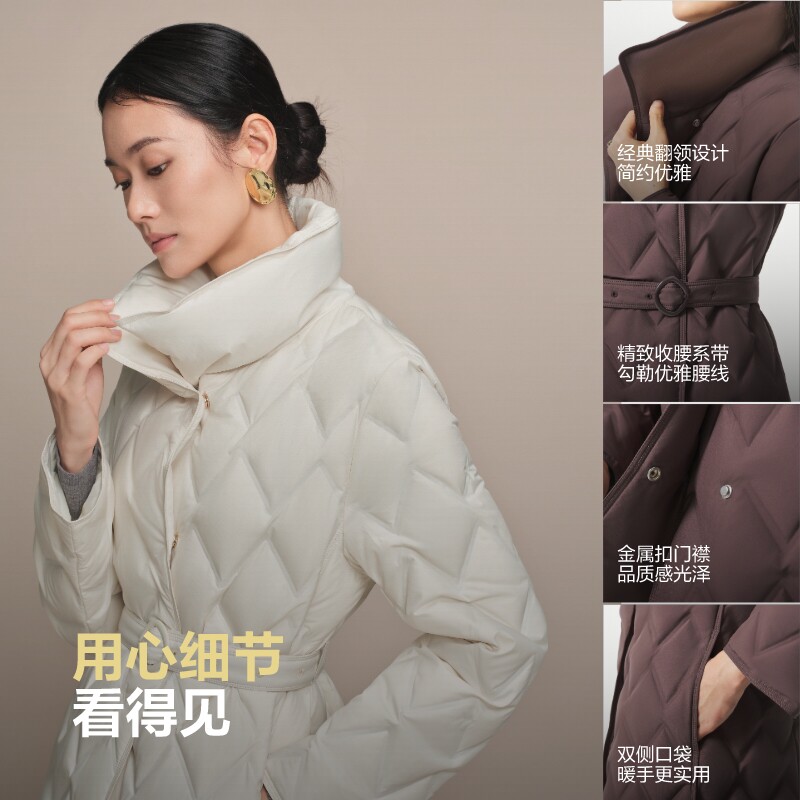 波司登2025秋季新款经典商务翻领可收腰90鹅绒羽绒服B250134142