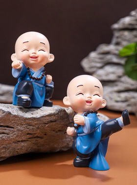 禅运小沙弥习武可爱小和尚公仔禅意桌面装饰品创意汽车摆件工艺品