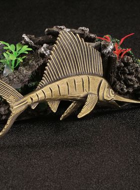 仿古玩做旧平鳍大旗鱼黄铜摆件茶宠桌宠观赏鱼摆设复古深海鱼收藏
