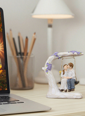 创意家居装饰品情侣人物荡秋千工艺品客厅摆件卧室现代简约礼物