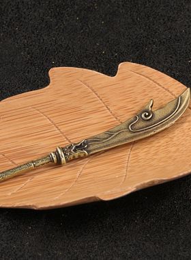 三国演义关羽关公神龙偃月刀铜雕武器黄铜钥匙扣挂件茶宠摆件礼物