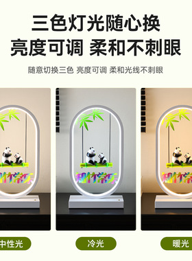 创意熊猫夜灯新中式台灯卧室床头灯摆件客厅办公室桌面家居装饰品