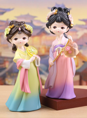 国潮古风汉服女孩摆件家居玄关卧室装饰品创意树脂工艺品软装摆饰