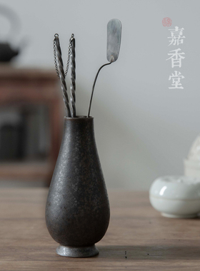 陶瓷嘉香堂瓶香炉瓶三事黑铜釉