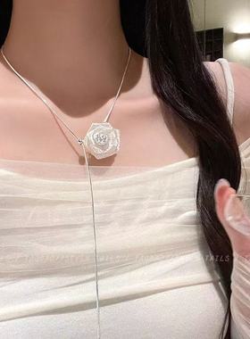 超仙网纱玫瑰花项链女可抽拉调节