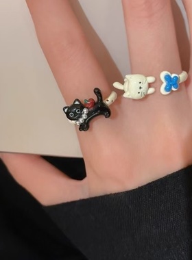 可爱小猫滴釉戒指女小众设计感