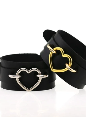 欧美热销朋克手环双层PU皮手镯手链个性简约街舞街拍桃心腕带手饰