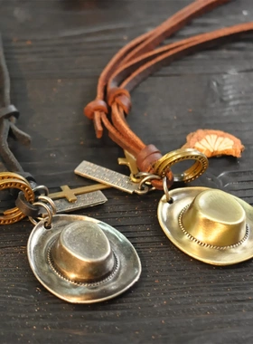 欧美复古美国西部牛仔帽子爵士帽男女情侣牛皮绳长款项链毛衣链