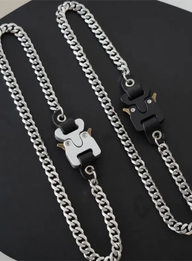 机能锁扣朋克链条金属插扣项链男女情侣款高街钛钢嘻哈链