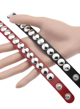 跨境欧美非主流时尚朋克圆尖铆钉手环皮质不锈钢按扣精品手链手镯