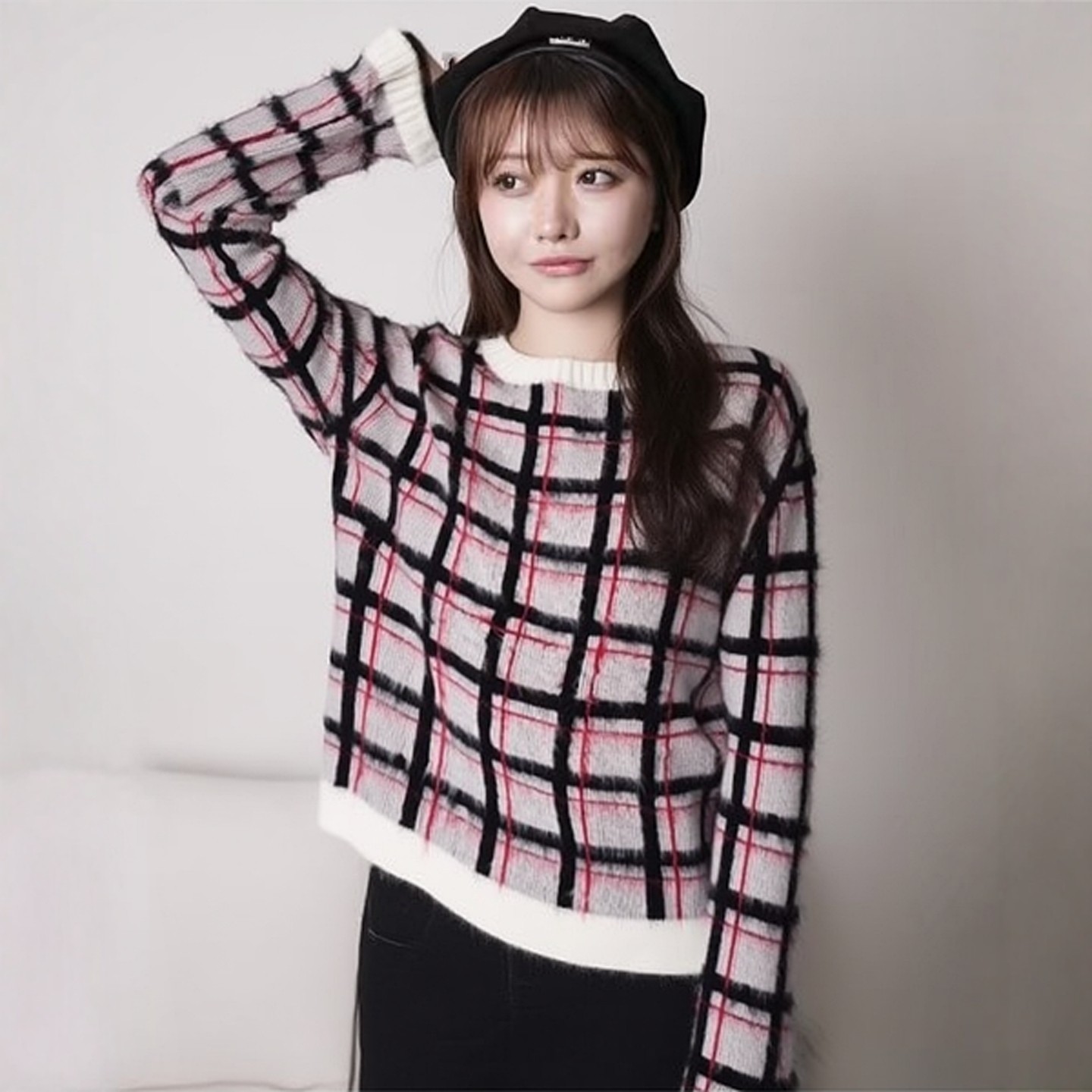 3色日单秋冬季学院风显瘦毛衣女圆领经典格子针织上衣长袖打底衫,淘宝优惠券,粉丝福利购,淘宝优惠卷