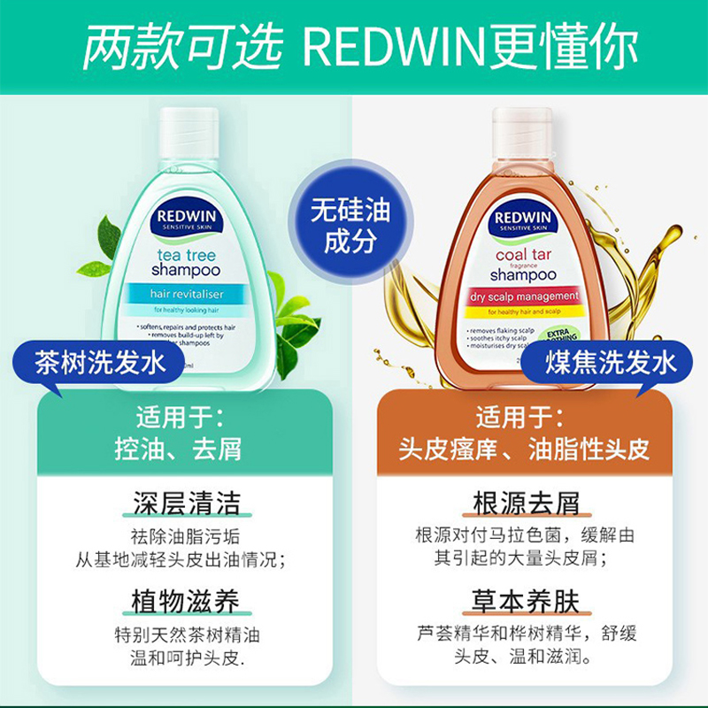 REDWIN茶树油洗发水茶树清香控油无硅油男女士去屑除螨250ML - 图3