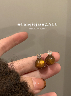 一只番茄酱独特虎眼石耳环高级感耳钉女气质小众轻奢小众设计感