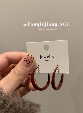一只番茄酱适合秋冬的复古港风安克拉红色圆圈圈耳环耳钉女
