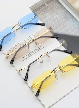 无框透明黄色个性风太阳镜个性