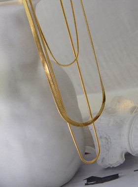 欧美冷淡风小众设计锁骨链复古简约气质镀18K金色多层蛇骨项链女
