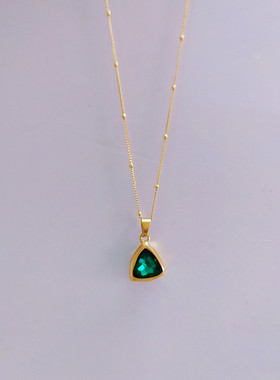 18K包金祖母绿色吊坠绿水晶项链 小众设计个性简约气质网红锁骨链