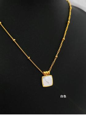 高级感冷淡风镀18K金孔雀石小方块项链女网红复古小众ins锁骨链