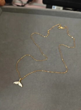 925纯银镀k金精致人鱼公主锆石项链鱼尾吊坠挂坠锁骨链气质调节链