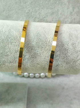 日韩简约气质镀18K金色光面开口手镯 女网红不褪色手环精致手链