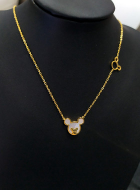 高级感轻奢白贝母生肖项链钛钢18K金色可爱老鼠本命年短款锁骨链