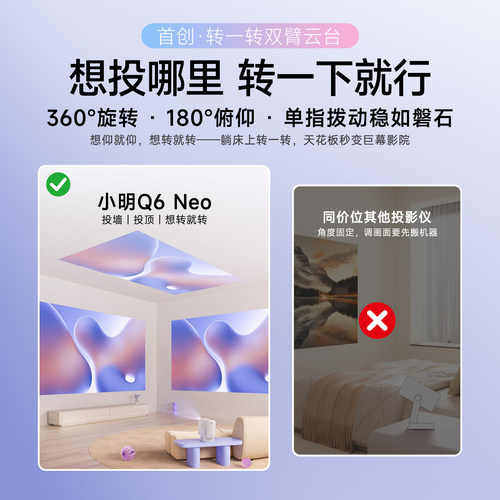 【旗舰爆品】小明Q6 Neo云台投影仪家用超高清4K解码智能投影机学生卧室电视家庭影院政府补贴 已接入米家 - 图0