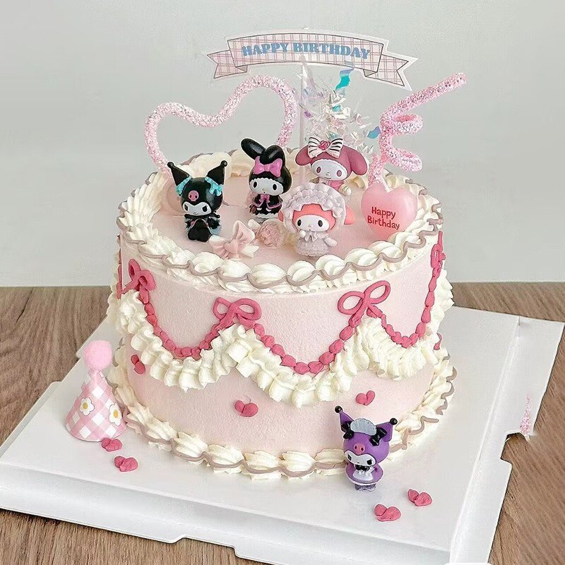 卡通粉色蛋糕装饰摆件玉桂狗猫咪女孩公主儿童生日插件装扮配件 - 图2