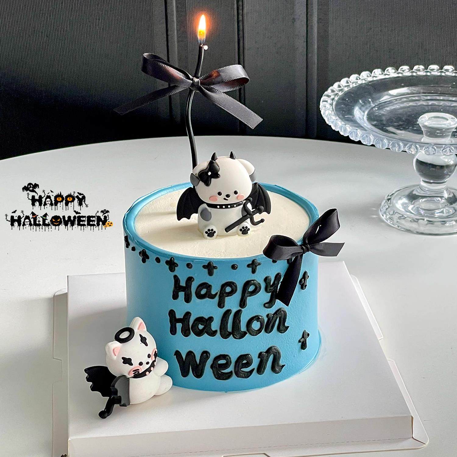 2025万圣节蛋糕装饰品立体恶魔小狗猫咪摆件蝴蝶结丝带装扮插件,淘宝优惠券,粉丝福利购,淘宝优惠卷