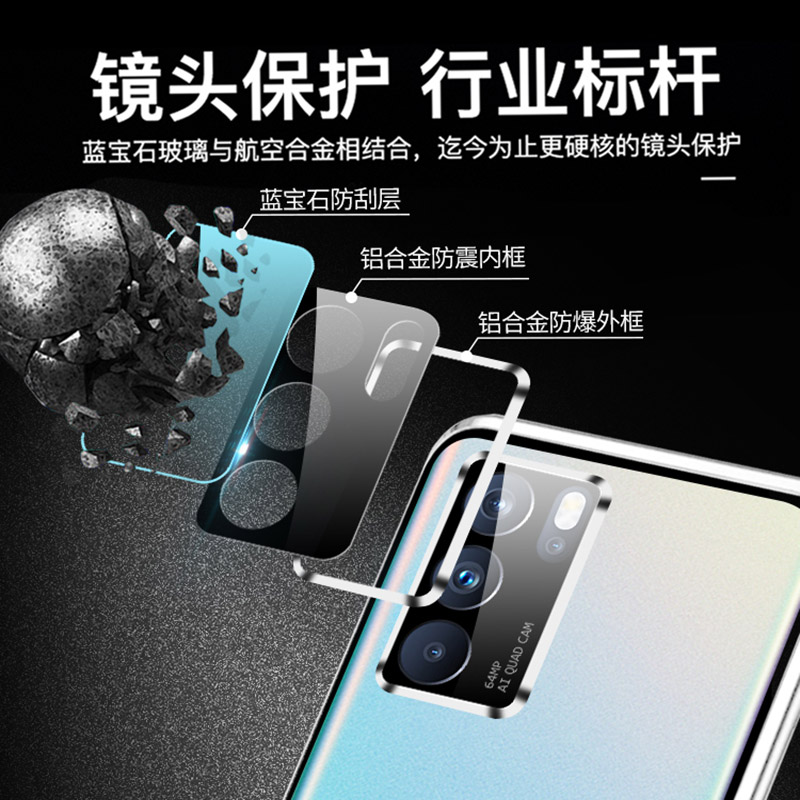 适用opporeno6手机壳reno6po双面玻璃全包透明reno5Pro磁吸renok保护壳三合一金属边框壳膜一体硬外壳 - 图1