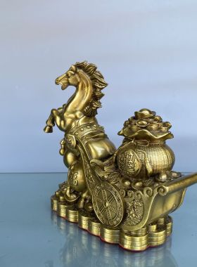 黄铜马上来财摆件铜马工艺品中式