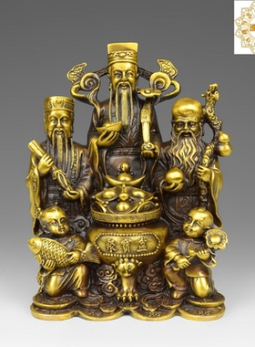 全铜福禄寿三星摆件聚宝盆福禄寿三仙客厅家居玄关摆设开业送礼