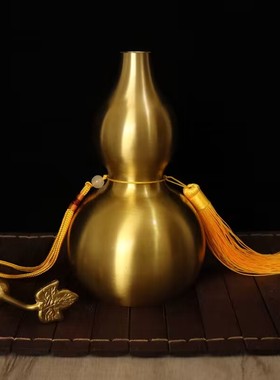 有叶开口铜葫芦客厅工艺品摆件