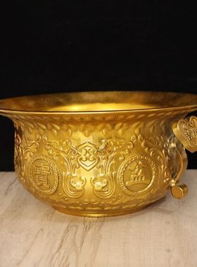 全铜如意聚宝盆家居客厅装饰品摆件开业工艺品玄关铜香炉中式送礼