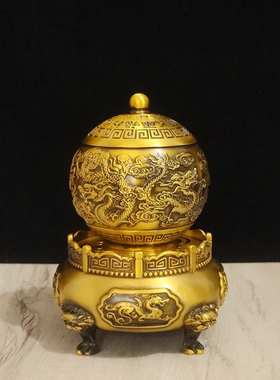 黄铜时来运转鼎摆件家居客厅书房办公室九转乾坤鼎工艺品送礼中式