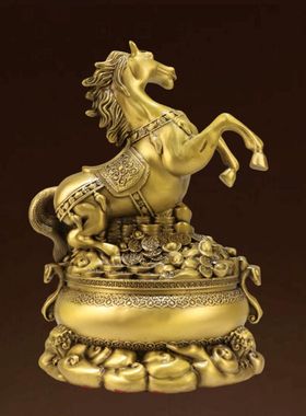 黄铜聚宝盆马摆件马到成功中式