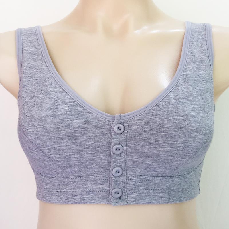 中老年妈妈纯棉文胸夏季薄款无钢圈前扣大码老人背心式内衣胸罩女 - 图1