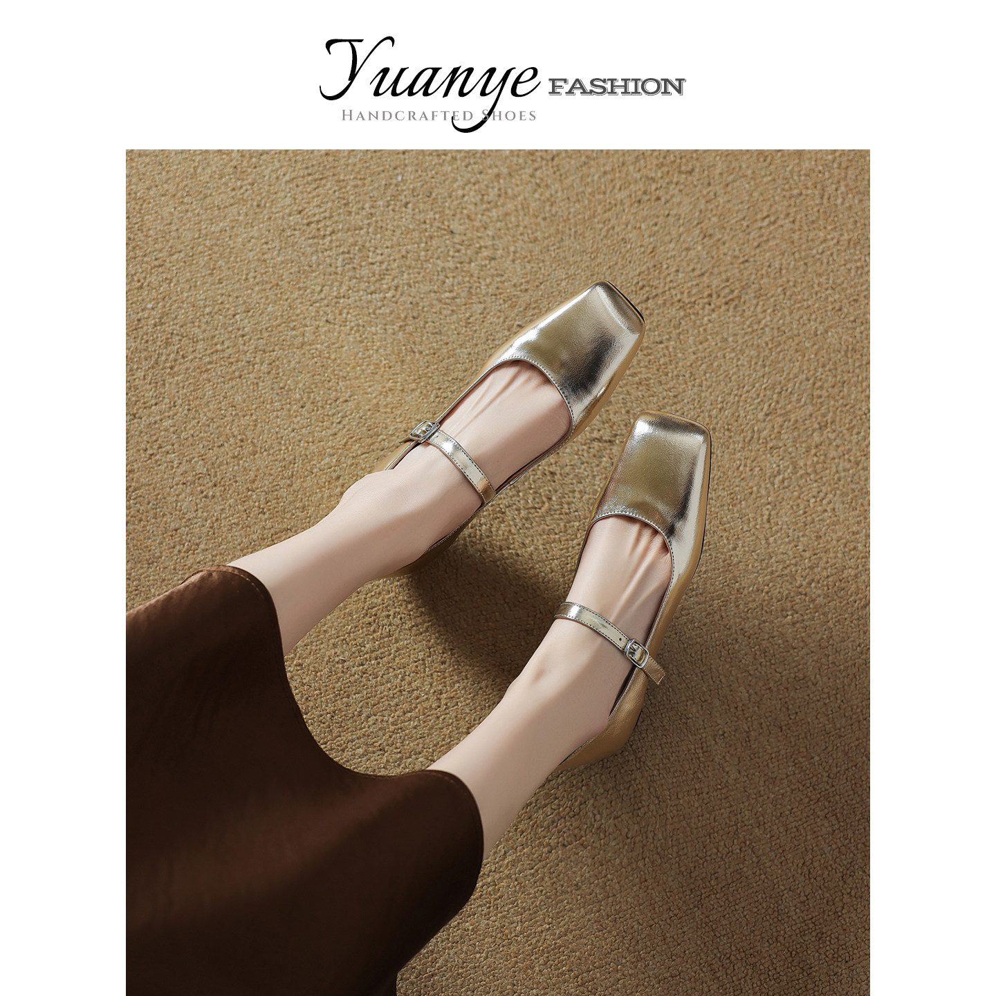 原野Yuanye●青石雨巷！真皮方头银色玛丽珍鞋一字带平底玛丽珍鞋,淘宝优惠券,粉丝福利购,淘宝优惠卷