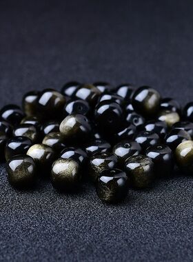 7A双眼金曜石老型珠散珠金眼黑曜石鼓珠diy手链单珠菩提配件配饰