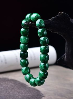 玉石翠绿干青老型珠手链翡翠色玉髓铁龙生碧玉甘青鼓珠桶珠手串