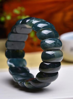 天然水草玛瑙手排手牌手镯简约时尚情侣款水晶手串饰品礼物配饰