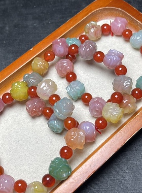 天然盐源玛瑙玫瑰花手链女款时尚小清新简约雕刻玛瑙手串饰品百搭