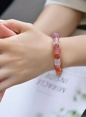 天然盐源玛瑙手链方糖单圈女款时尚水晶雕刻手串饰品串珠简约礼物