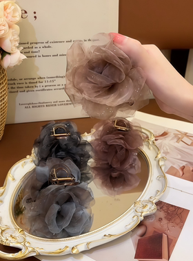 复古网纱玫瑰花朵抓夹满天星鲨鱼夹女高级感后脑勺盘发气质发饰