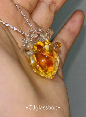 CJglasshop-人心黄黄 创意项链吊坠小众心脏艺术品纯手工生日礼物