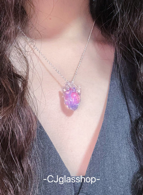 原创小众玻璃心脏银项链生日礼物