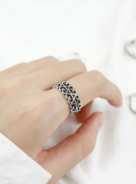 韩国定制简约复古做旧925纯银